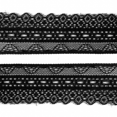 Кружево эластичное 22-21, шир.35 мм -цв.чёрное - купить в Нижнем Тагиле. Цена: 26.35 руб.