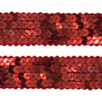 Тесьма с пайетками 3, шир. 20 мм/уп. 25+/-1 м, цвет красный - купить в Нижнем Тагиле. Цена: 778.19 руб.