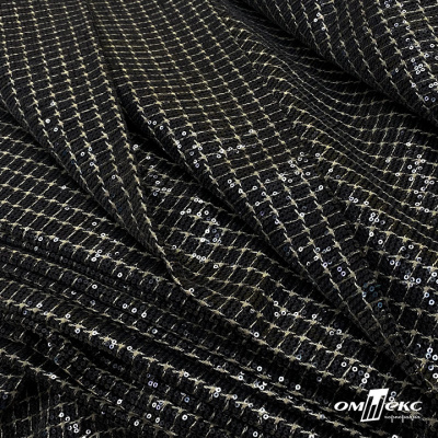 Ткань костюмная с пайетками, 100%полиэстр, 460+/-10 гр/м2, 150см #309 - цв. чёрный - купить в Нижнем Тагиле. Цена 1 203.93 руб.