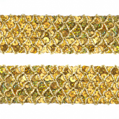 Тесьма с пайетками D16, шир. 35 мм/уп. 25+/-1 м, цвет золото - купить в Нижнем Тагиле. Цена: 1 281.60 руб.