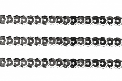 Пайетки "ОмТекс" на нитях, SILVER-BASE, 6 мм С / упак.73+/-1м, цв. 1 - серебро - купить в Нижнем Тагиле. Цена: 468.37 руб.