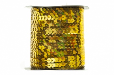 Пайетки "ОмТекс" на нитях, SILVER SHINING, 6 мм F / упак.91+/-1м, цв. 48 - золото - купить в Нижнем Тагиле. Цена: 356.19 руб.
