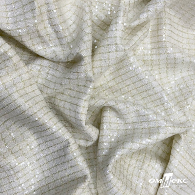 Ткань костюмная с пайетками, 100%полиэстр, 460+/-10 гр/м2, 150см #309 - цв. молочный - купить в Нижнем Тагиле. Цена 1 203.93 руб.