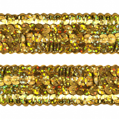 Тесьма с пайетками D16, шир. 20 мм/уп. 25+/-1 м, цвет золото - купить в Нижнем Тагиле. Цена: 786.13 руб.